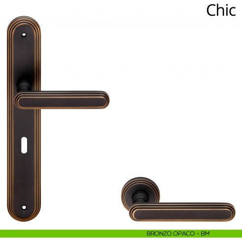 Maniglia con placca per porta Chic Linea Calì - bronzo opaco - foro patent