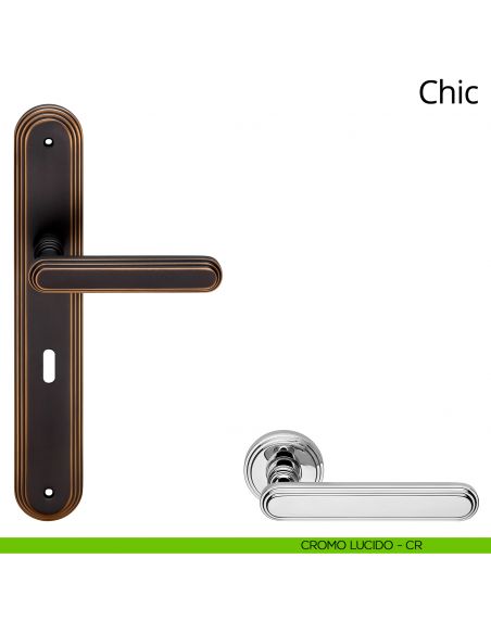 Maniglia con placca per porta Chic Linea Calì - cromo lucido - foro patent