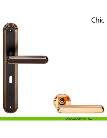 Maniglia con placca per porta Chic Linea Calì - oro zecchino - foro patent