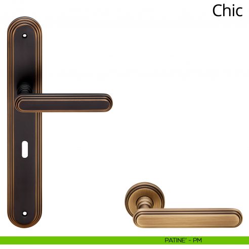 Maniglia con placca per porta Chic Linea Calì - patinè - foro patent