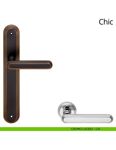 Maniglia con placca per porta Chic Linea Calì - cromo lucido - placca cieca