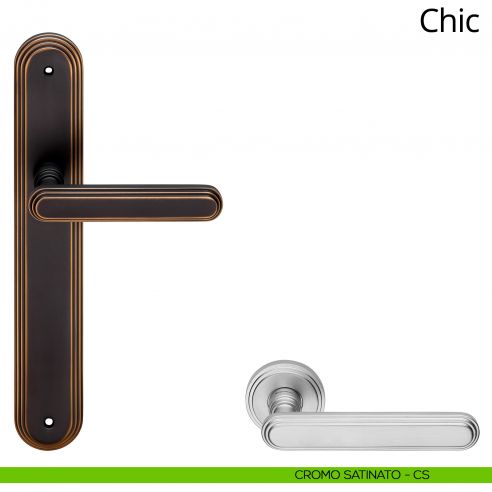 Maniglia con placca per porta Chic Linea Calì - cromo satinato - placca cieca