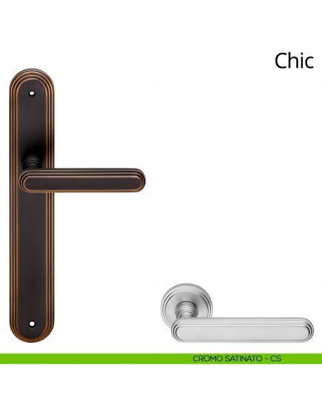 Maniglia con placca per porta Chic Linea Calì - cromo satinato - placca cieca