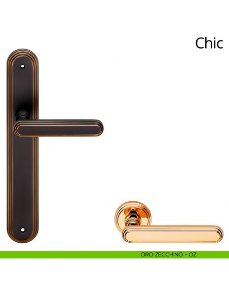 Maniglia con placca per porta Chic Linea Calì - oro zecchino - placca cieca