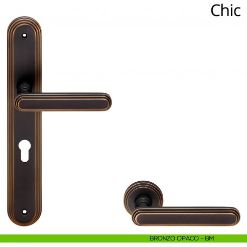 Maniglia con placca per porta Chic Linea Calì - bronzo opaco - foro yale