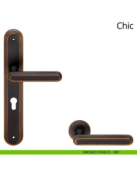 Maniglia con placca per porta Chic Linea Calì - bronzo opaco - foro yale