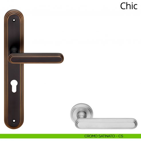 Maniglia con placca per porta Chic Linea Calì - cromo satinato - foro yale