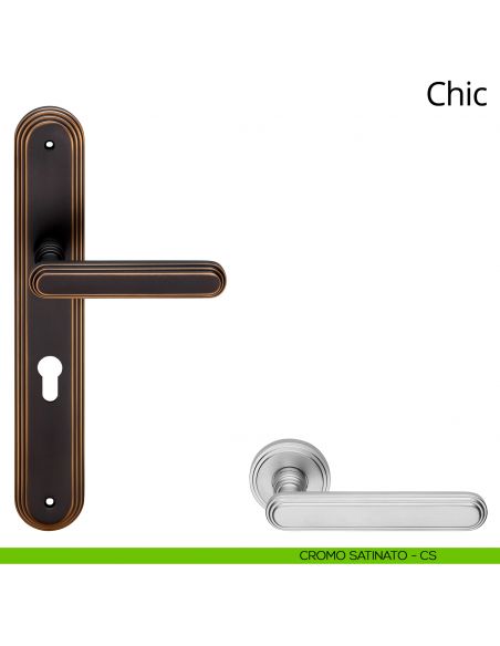Maniglia con placca per porta Chic Linea Calì - cromo satinato - foro yale