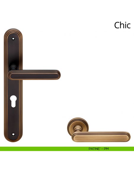 Maniglia con placca per porta Chic Linea Calì - patinè - foro yale