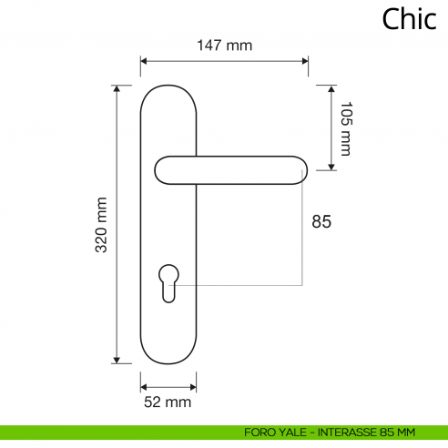 Maniglia con placca per porta Chic Linea Calì placca foro yale interasse 85 mm