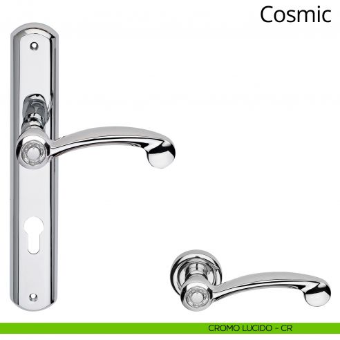 Maniglia Swarovski con placca per porta Cosmic Linea Calì - cromo lucido - foro yale