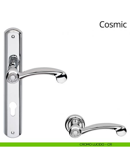 Maniglia Swarovski con placca per porta Cosmic Linea Calì - cromo lucido - foro yale