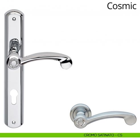 Maniglia Swarovski con placca per porta Cosmic Linea Calì - cromo satinato - foro yale