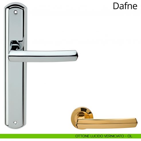 Maniglia con placca per porta Dafne Linea Calì - ottone lucido verniciato - placca cieca
