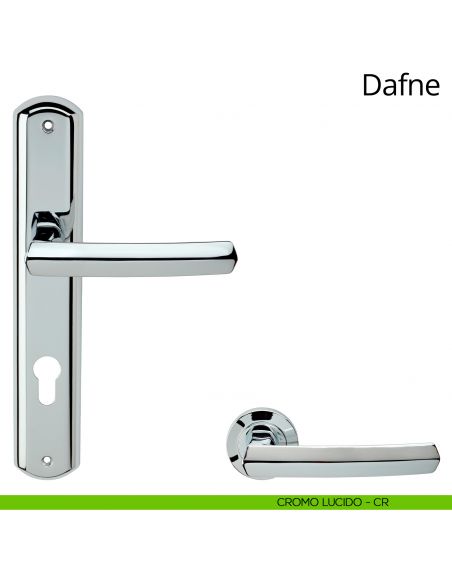 Maniglia con placca per porta Dafne Linea Calì - cromo lucido - foro yale