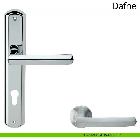 Maniglia con placca per porta Dafne Linea Calì - cromo satinato - foro yale