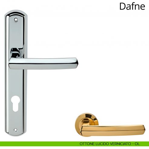 Maniglia con placca per porta Dafne Linea Calì - ottone lucido verniciato - foro yale