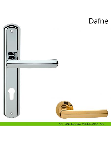 Maniglia con placca per porta Dafne Linea Calì - ottone lucido verniciato - foro yale
