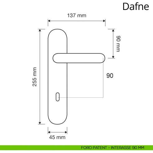 Maniglia con placca per porta Dafne Linea Calì placca foro patent interasse 90 mm