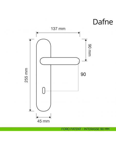Maniglia con placca per porta Dafne Linea Calì placca foro patent interasse 90 mm