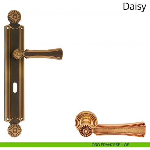 Maniglia con placca per porta Daisy Linea Calì - oro francese - foro patent