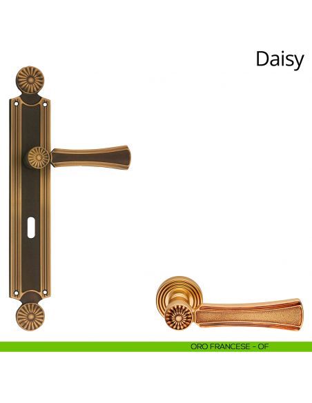 Maniglia con placca per porta Daisy Linea Calì - oro francese - foro patent