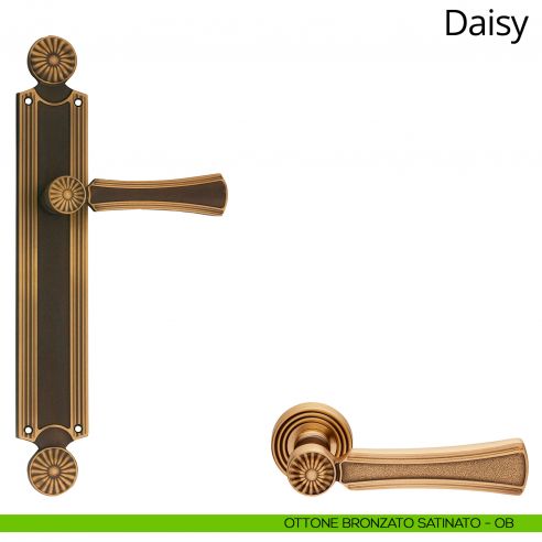 Maniglia con placca per porta Daisy Linea Calì - ottone bronzato satinato - placca cieca