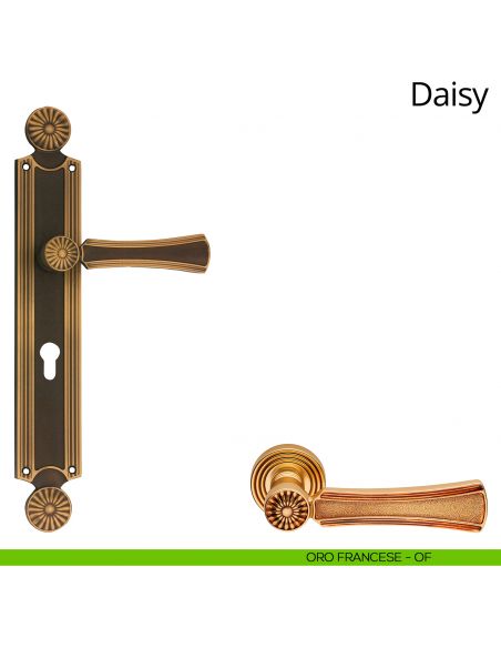 Maniglia con placca per porta Daisy Linea Calì - oro francese - foro yale