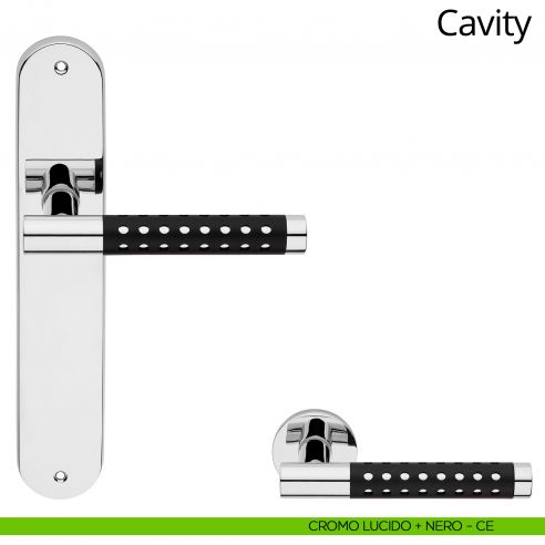 Maniglia con placca per porta Cavity Linea Calì - nero opaco + cromo lucido - placca cieca