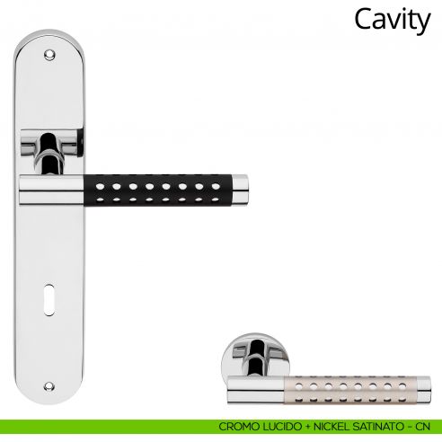 Maniglia con placca per porta Cavity Linea Calì - nickel satinato + cromo - foro patent