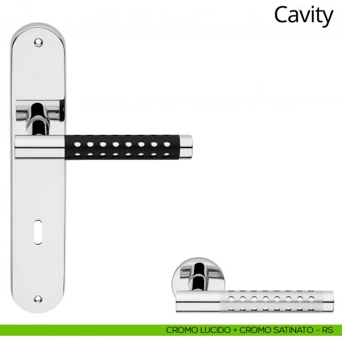 Maniglia con placca per porta Cavity Linea Calì - cromo lucido + cromo satinato - foro patent