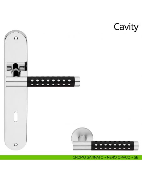 Maniglia con placca per porta Cavity Linea Calì - cromo satinato + nero opaco - foro patent