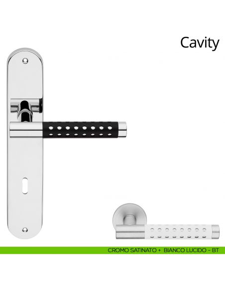 Maniglia con placca per porta Cavity Linea Calì - cromo satinato + bianco lucido - foro patent