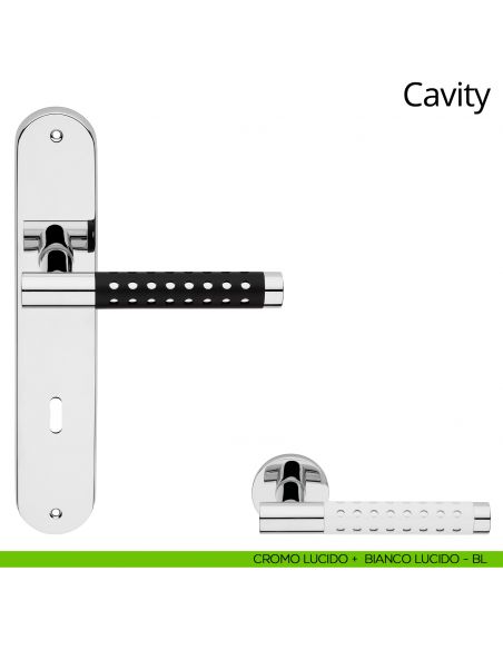 Maniglia con placca per porta Cavity Linea Calì - cromo lucido + bianco lucido - foro patent
