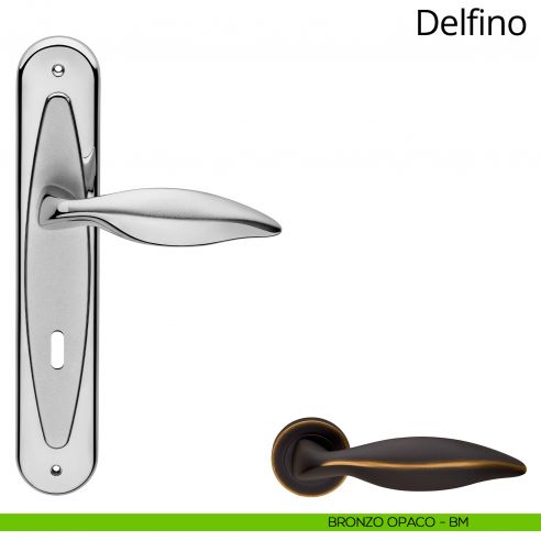 Maniglia con placca per porta Delfino Linea Calì - bronzo opaco - foro patent