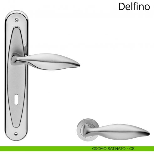 Maniglia con placca per porta Delfino Linea Calì - cromo satinato - foro patent