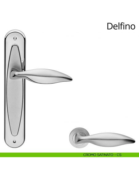 Maniglia con placca per porta Delfino Linea Calì - cromo satinato - placca cieca