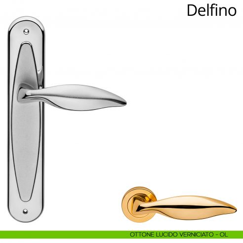 Maniglia con placca per porta Delfino Linea Calì - ottone lucido verniciato - placca cieca