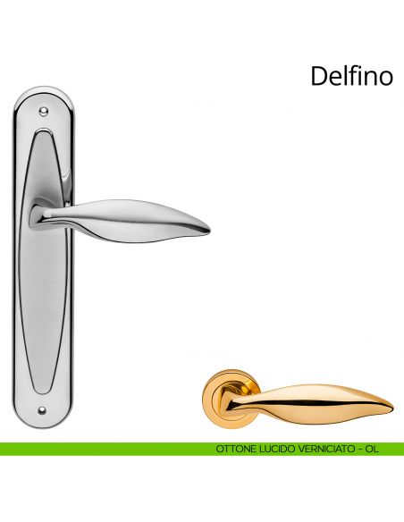 Maniglia con placca per porta Delfino Linea Calì - ottone lucido verniciato - placca cieca