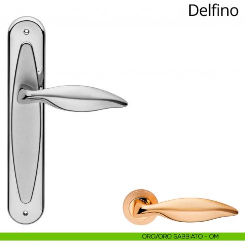 Maniglia con placca per porta Delfino Linea Calì - oro + oro sabbiato - placca cieca