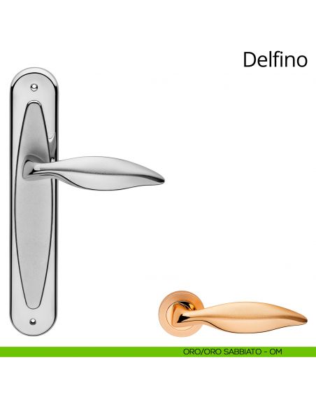 Maniglia con placca per porta Delfino Linea Calì - oro + oro sabbiato - placca cieca