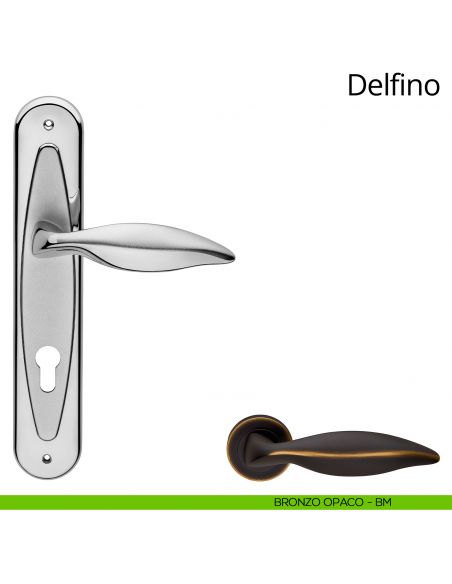 Maniglia con placca per porta Delfino Linea Calì - bronzo opaco - foro yale