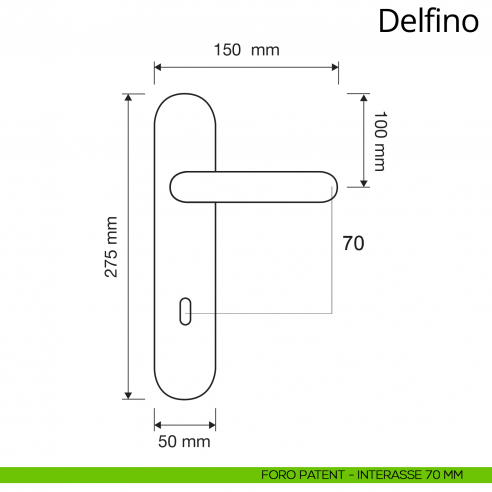 Maniglia con placca per porta Delfino Linea Calì placca foro patent interasse 70 mm
