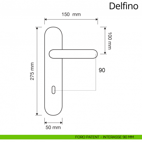 Maniglia con placca per porta Delfino Linea Calì placca foro patent interasse 90 mm