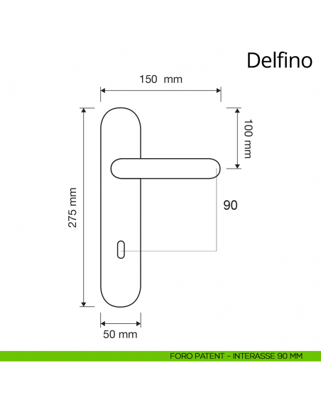 Maniglia con placca per porta Delfino Linea Calì placca foro patent interasse 90 mm