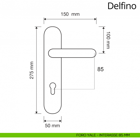 Maniglia con placca per porta Delfino Linea Calì placca foro yale interasse 85 mm