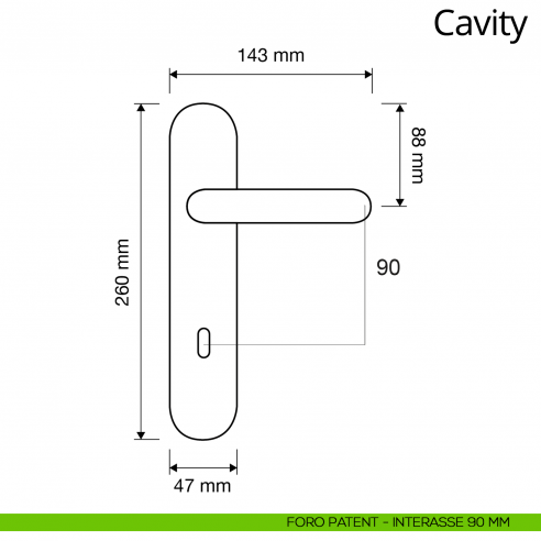 Maniglia con placca per porta Cavity Linea Calì placca foro patent interasse 90 mm