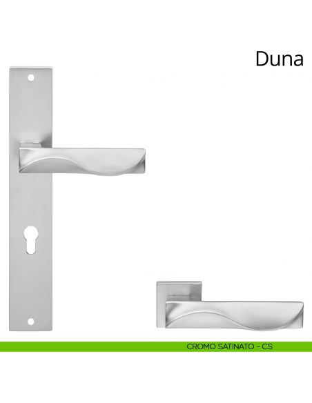 Maniglia con placca per porta Duna Linea Calì - cromo satinato - foro yale