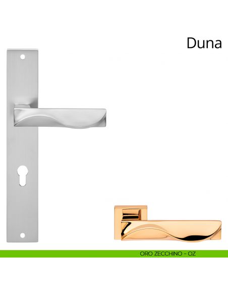 Maniglia con placca per porta Duna Linea Calì - oro zecchino - foro yale