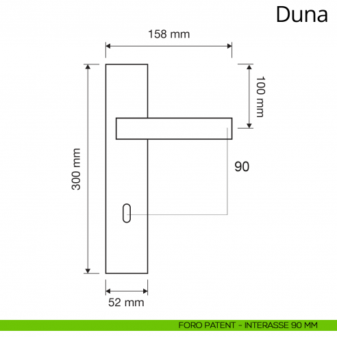 Maniglia con placca per porta Duna Linea Calì placca foro patent interasse 90 mm